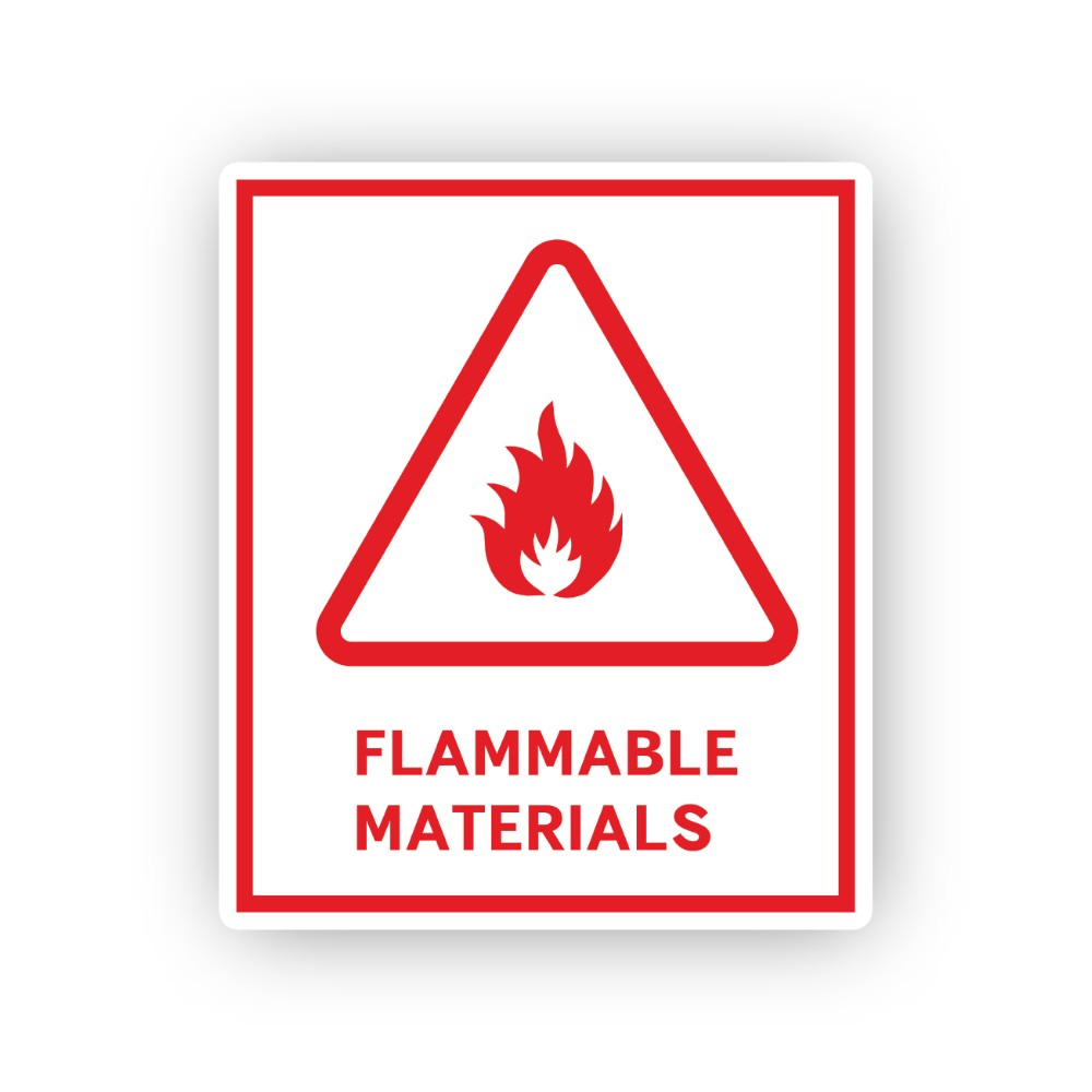 Red Flammable Materials Triangle Portrait Vinyl Decal Stickers