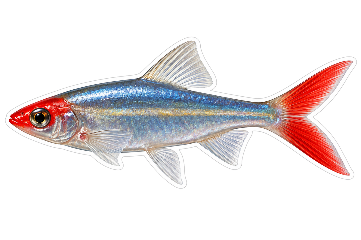 Silver Blue Fish with Red Face and Tail Art Vinyl Decal Stickers