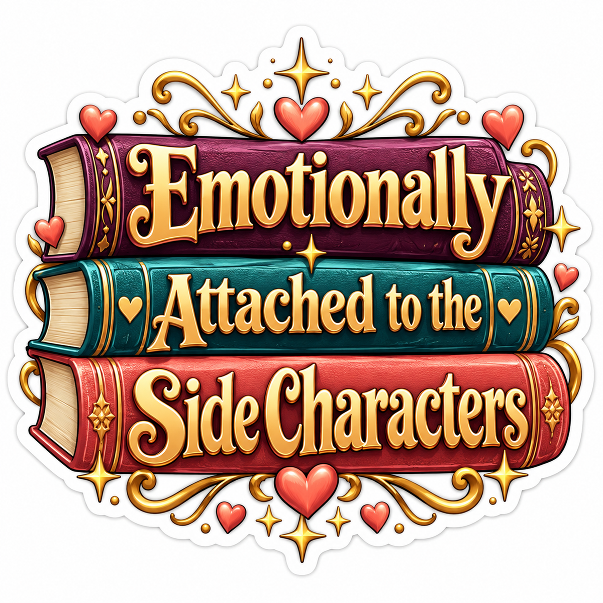 Stacked Books and Side Characters Quote Vinyl Decal Stickers