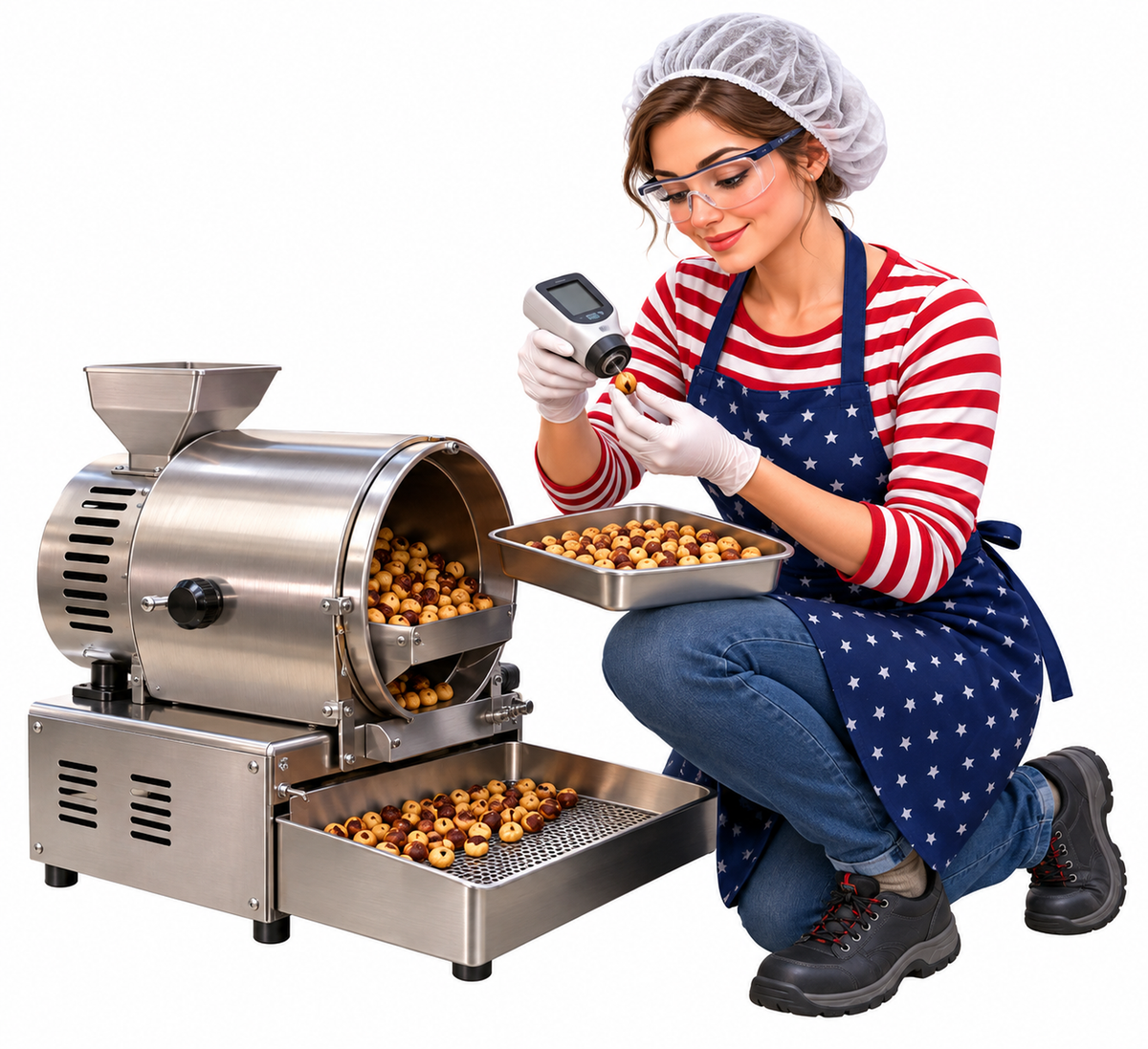 Woman Checking Roasted Nuts Beside Drum Art Vinyl Decal Stickers