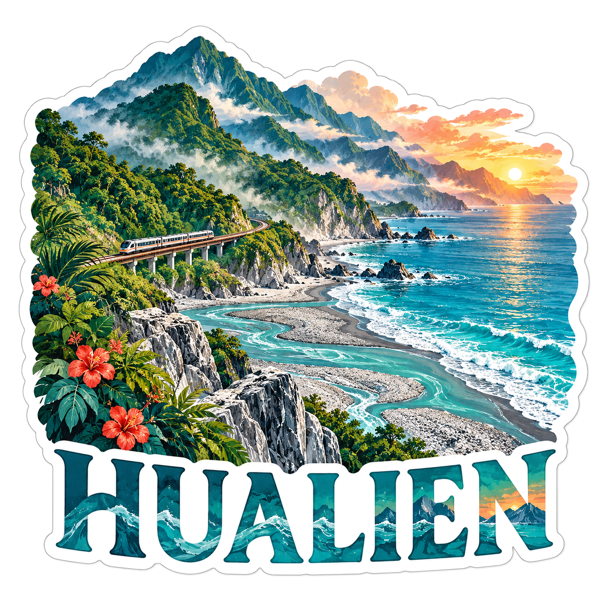 Hualien Coastal Rail Mountain Travel Art Vinyl Decal Stickers