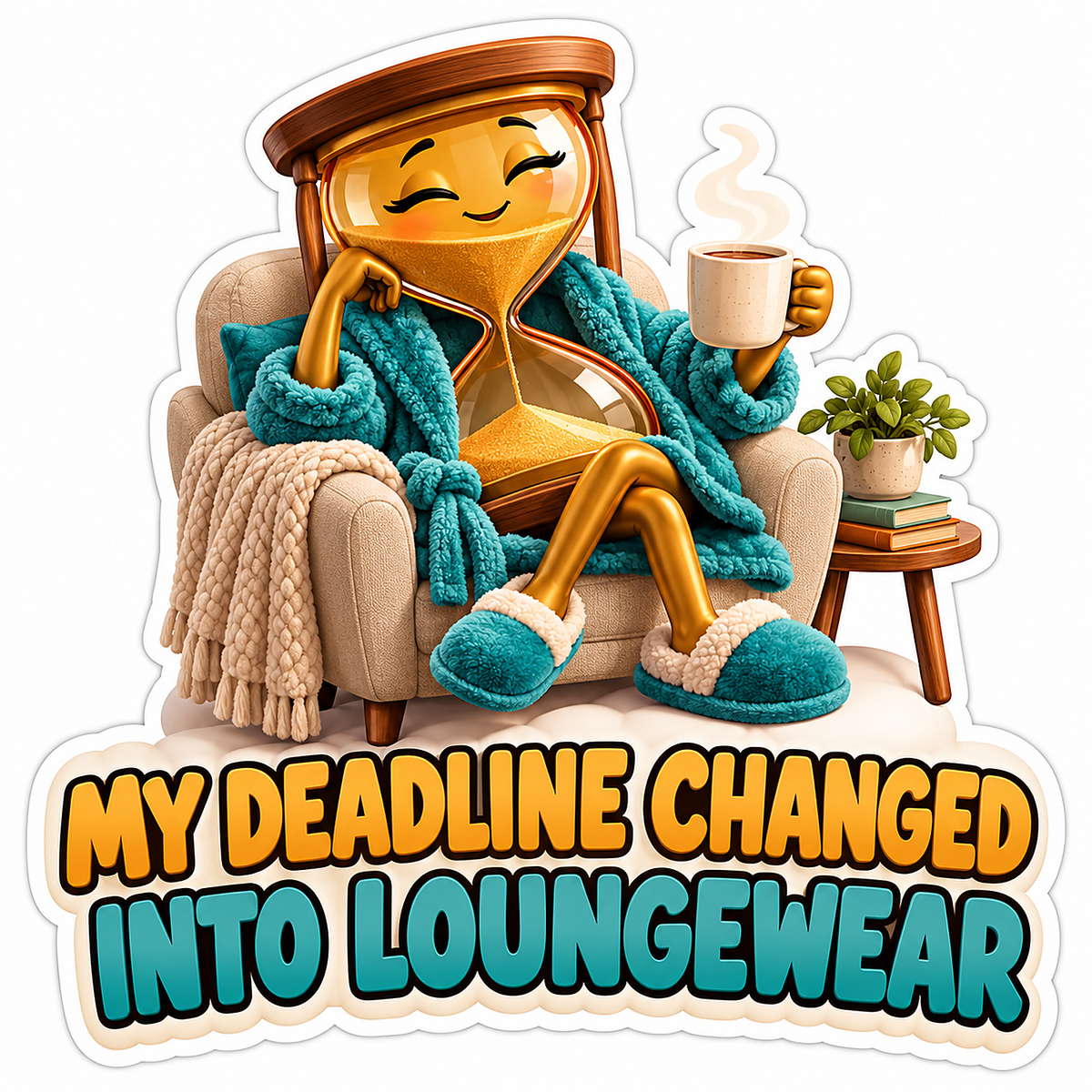 Hourglass Lounging With Hot Drink Art Vinyl Decal Stickers