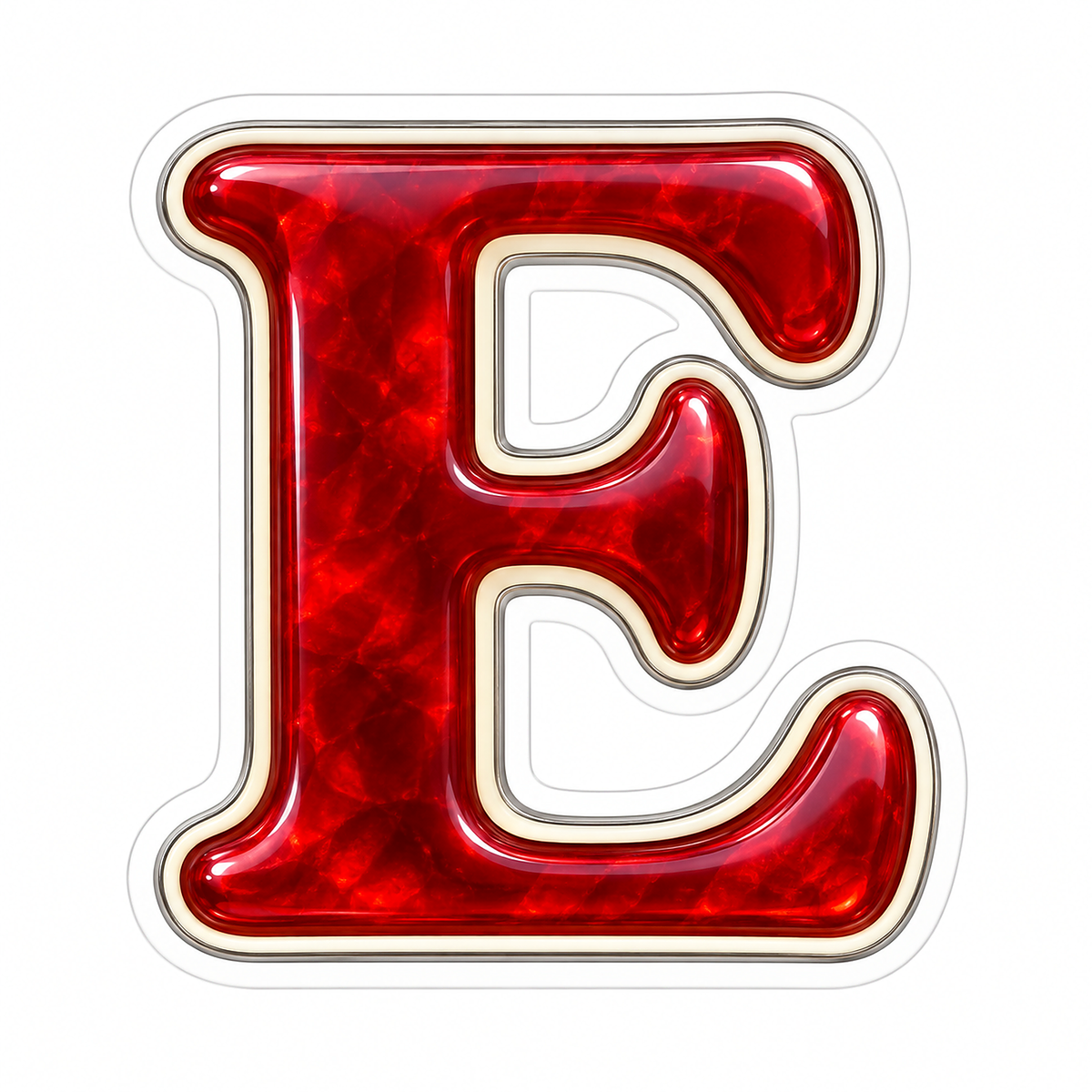 Ruby Marbled Serif Letter E with Ivory Trim Vinyl Decal Stickers