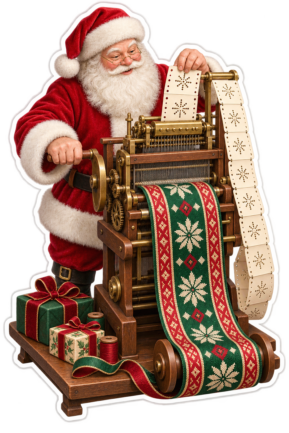 Santa Weaving Patterned Gift Ribbon Art Vinyl Decal Stickers