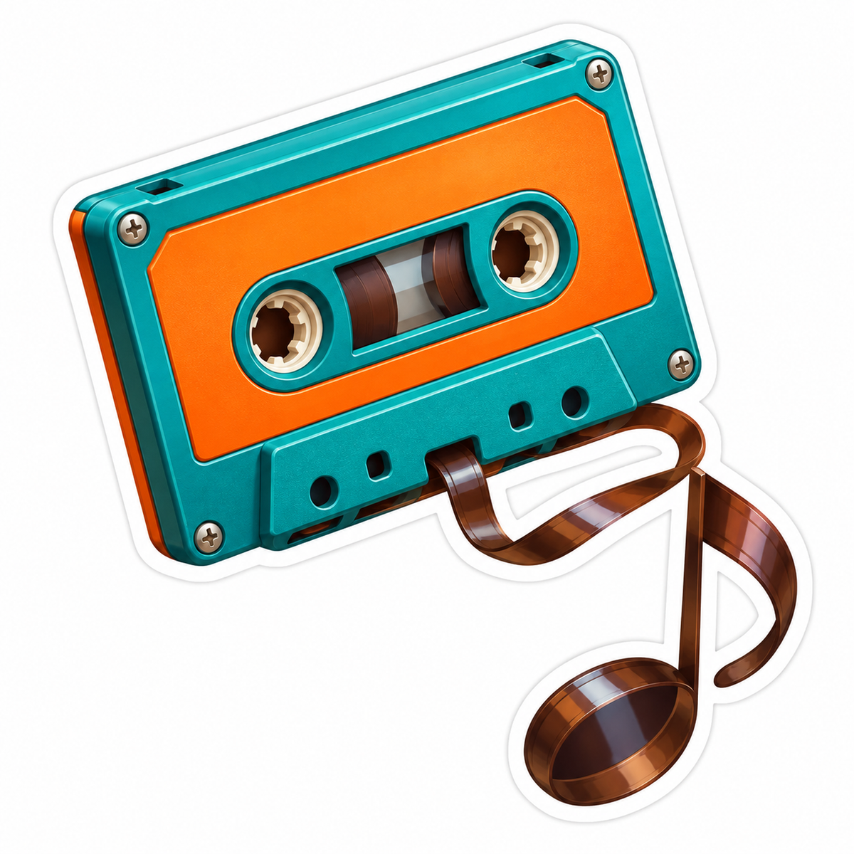 Teal Orange Cassette with Unwound Brown Tape Vinyl Decal Stickers