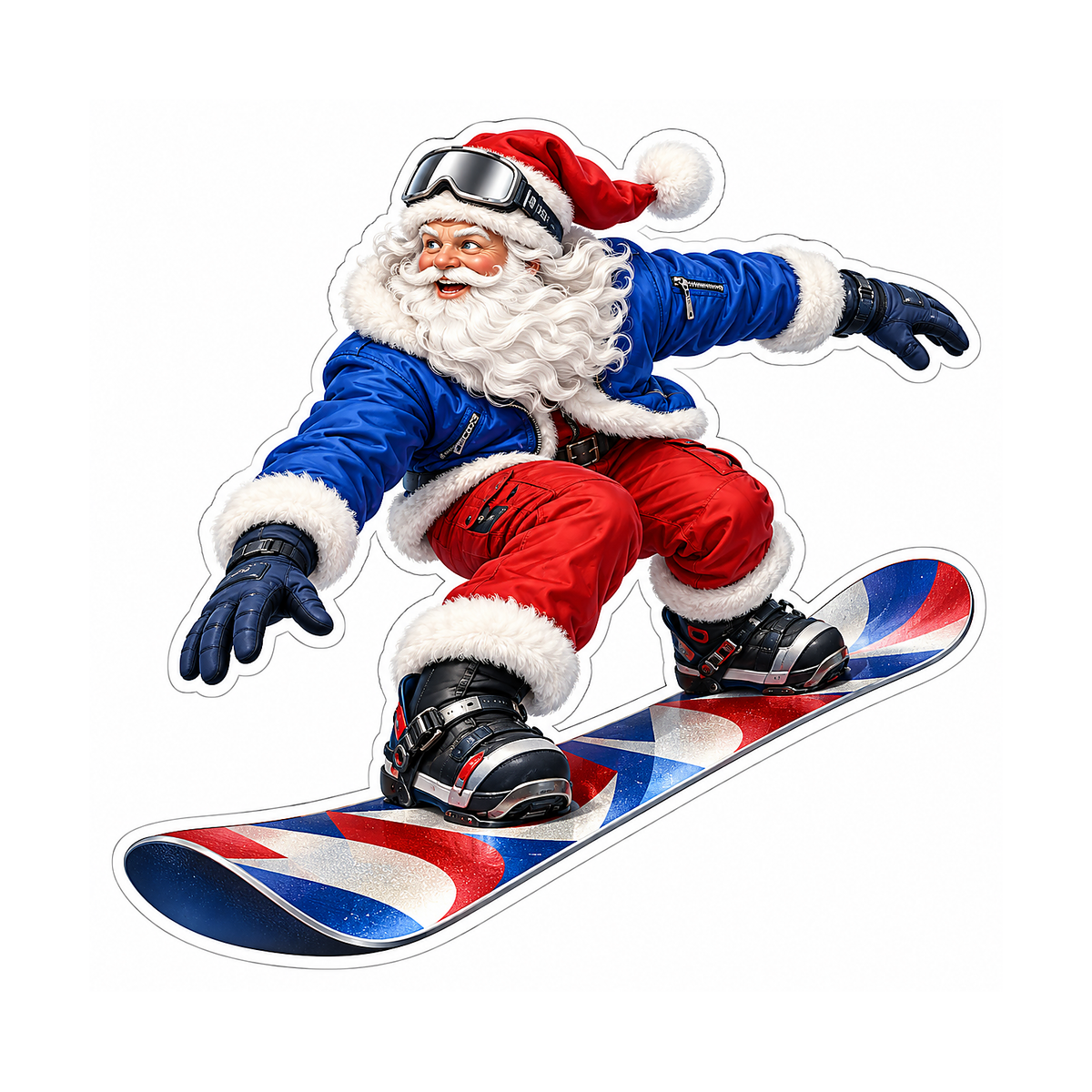 Santa Snowboarding in Blue Jacket Art Vinyl Decal Stickers