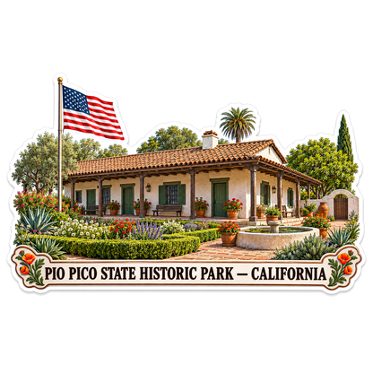 California Adobe Garden with American Flag Art Vinyl Decal Stickers