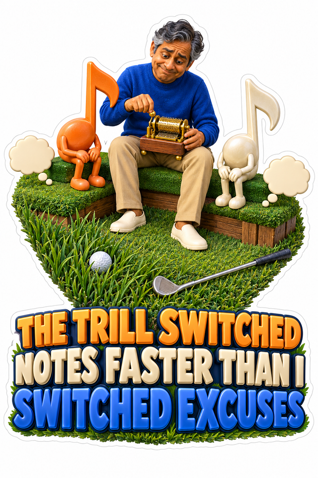 Seated Man with Orange and Cream Music Notes Vinyl Decal Stickers