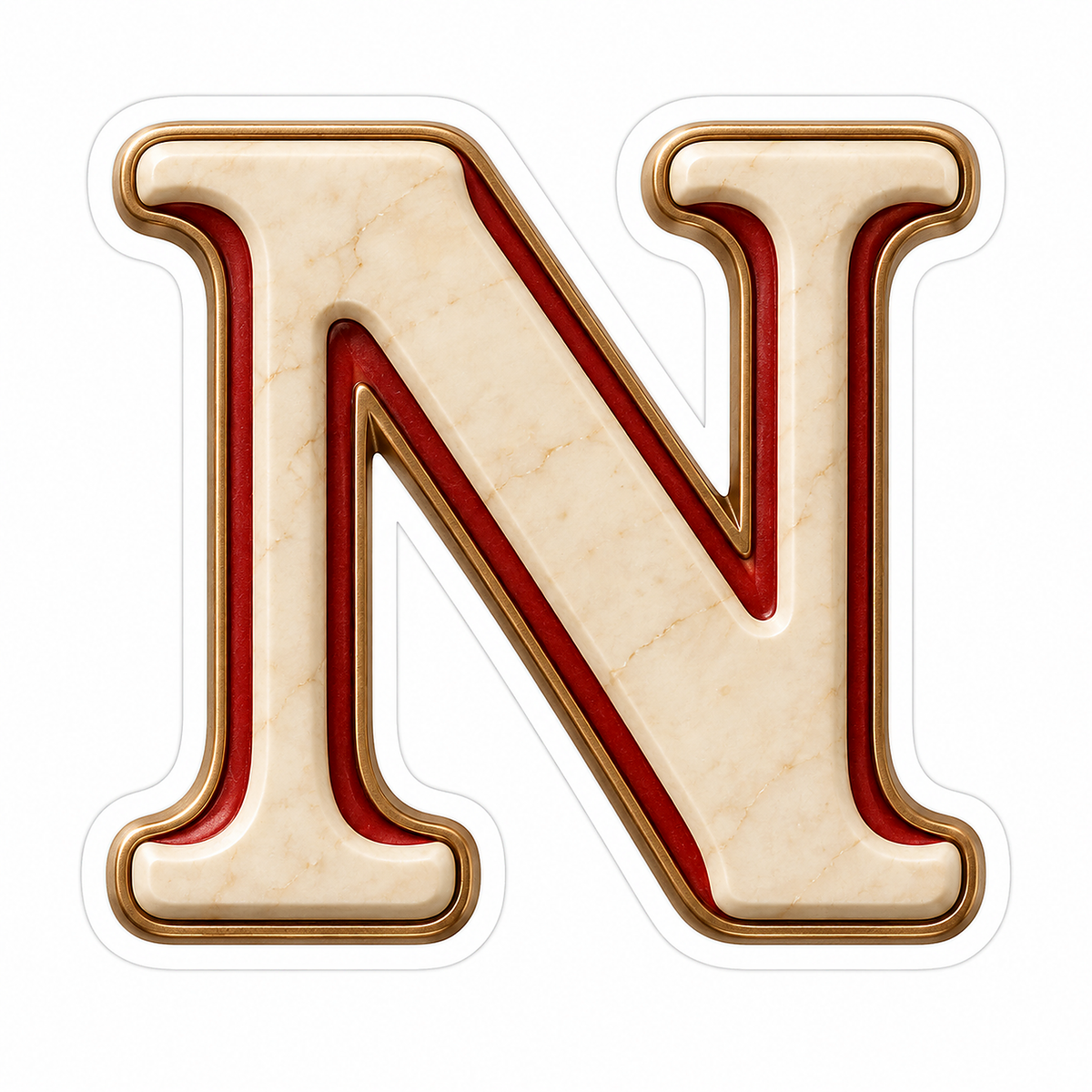 Cream Stone Letter N with Red Inset Art Vinyl Decal Stickers