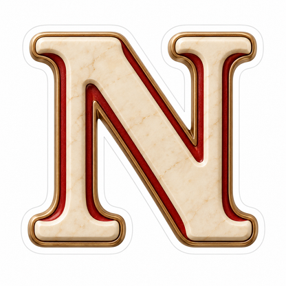 Cream Stone Letter N with Red Inset Art Vinyl Decal Stickers