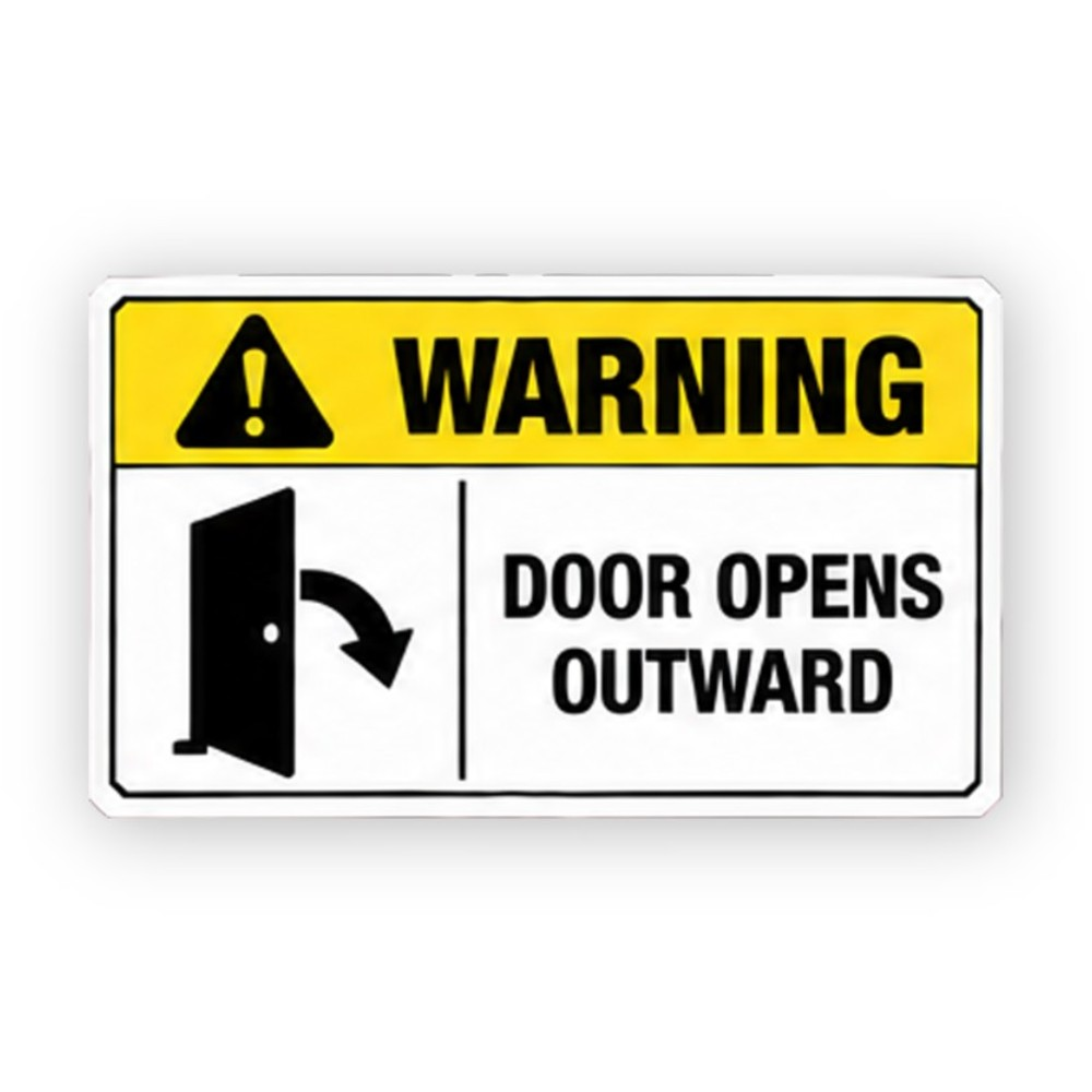 Yellow Warning Outward Door Curved Arrow Panel Vinyl Decal Stickers