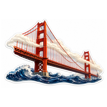 Red Suspension Bridge Ocean Waves Art Vinyl Decal Stickers