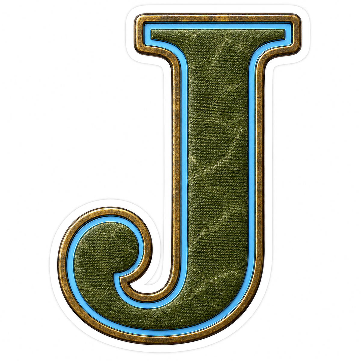Olive Canvas Letter J with Blue Inlay Art Vinyl Decal Stickers