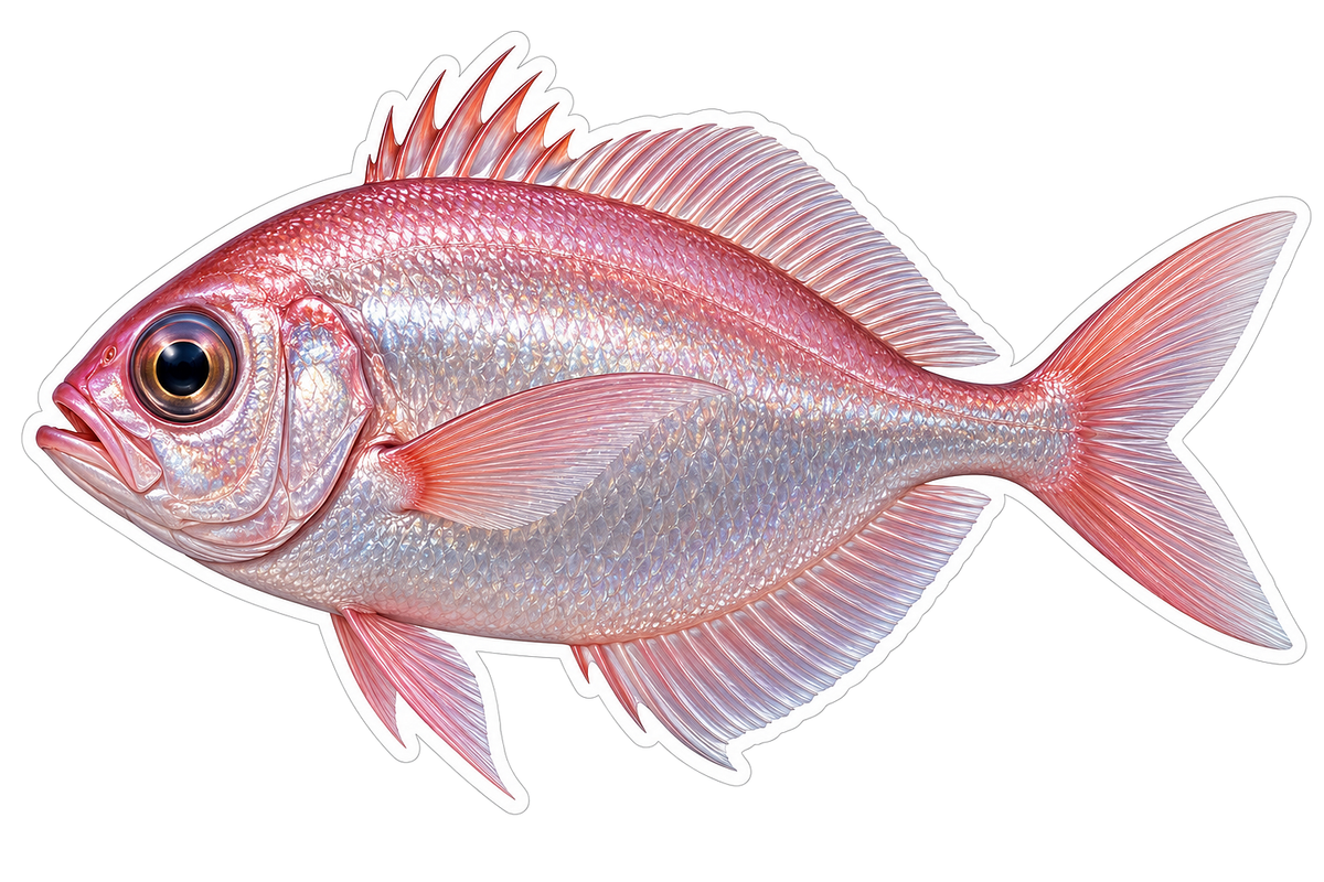Pink Silver Fish with Large Eye and Red Fins Vinyl Decal Stickers