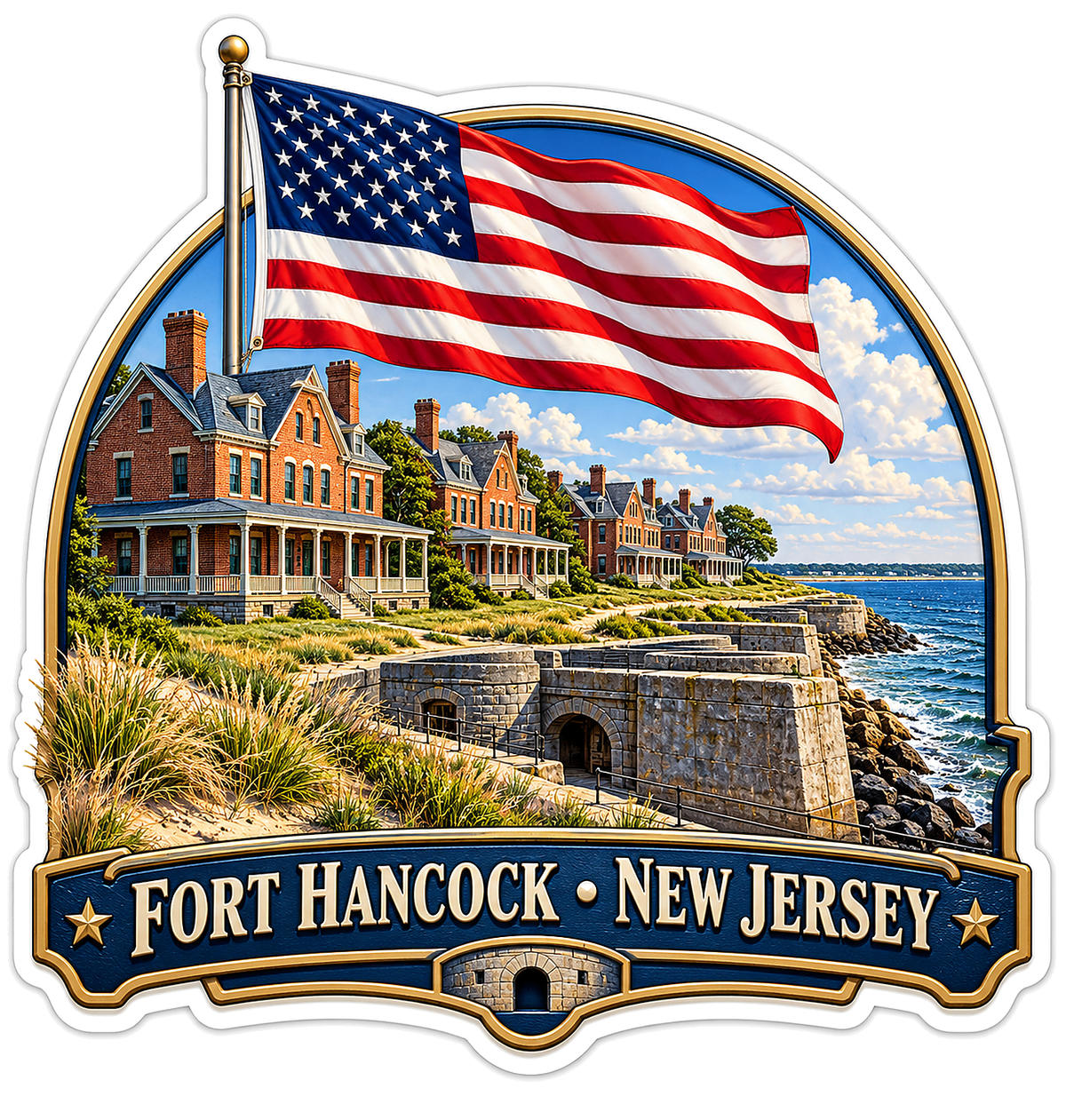 Fort Hancock New Jersey American Flag Scene Vinyl Decal Stickers