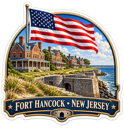 Fort Hancock New Jersey American Flag Scene Vinyl Decal Stickers