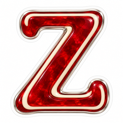Ruby Marbled Serif Letter Z with Ivory Trim Vinyl Decal Stickers