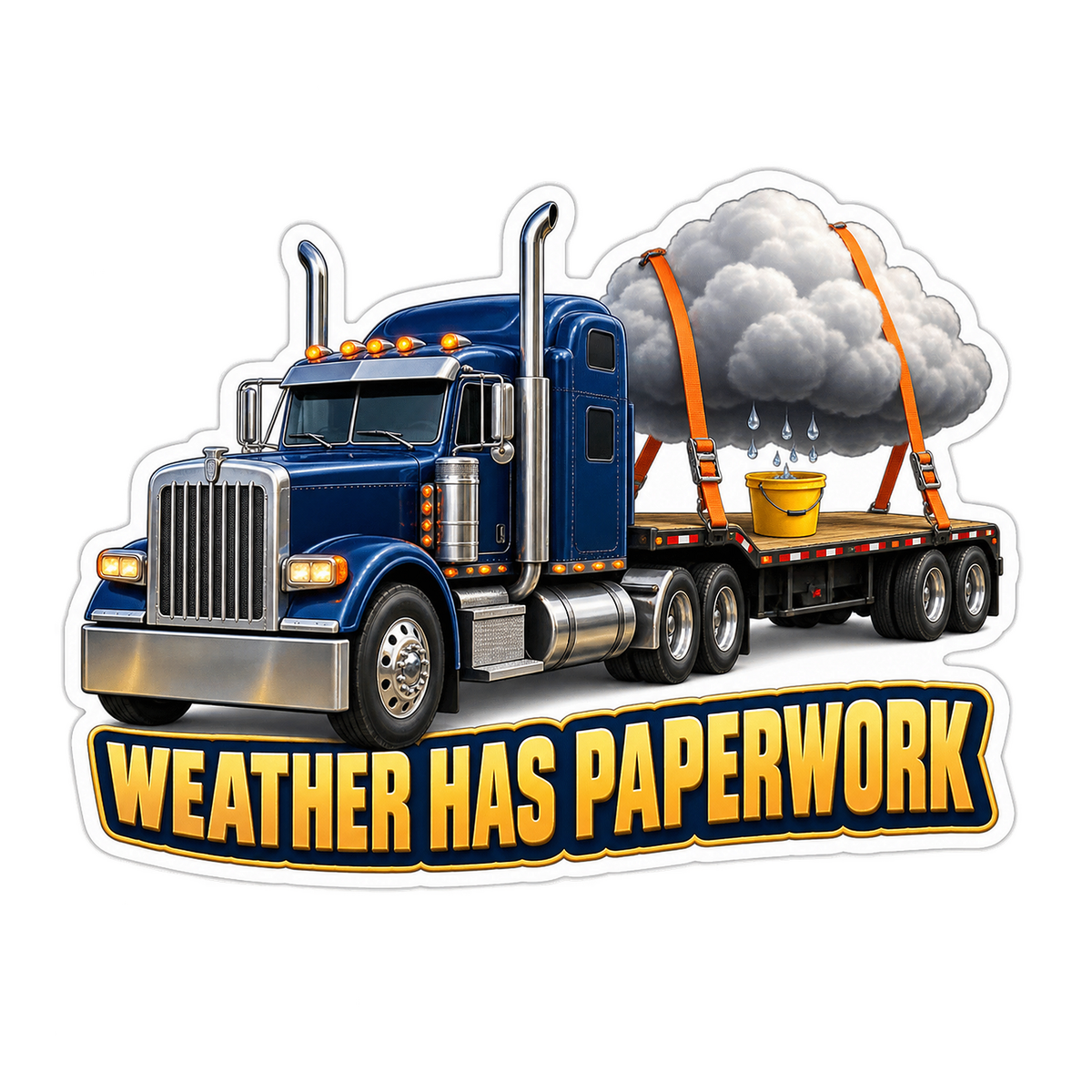 Blue Flatbed Truck Carrying Rain Cloud Art Vinyl Decal Stickers