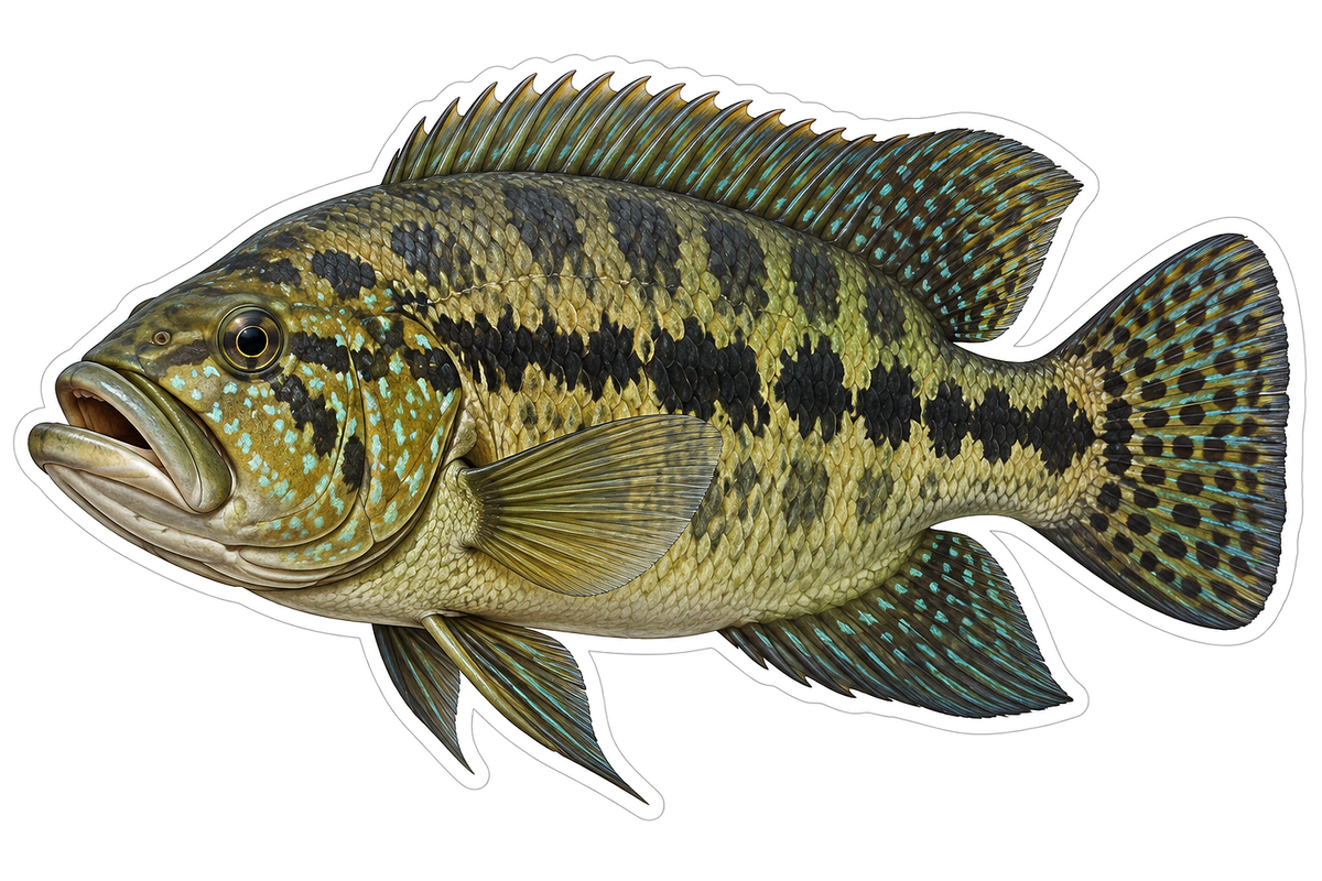 Olive Fish with Dark Mottled Bars Art Vinyl Decal Stickers