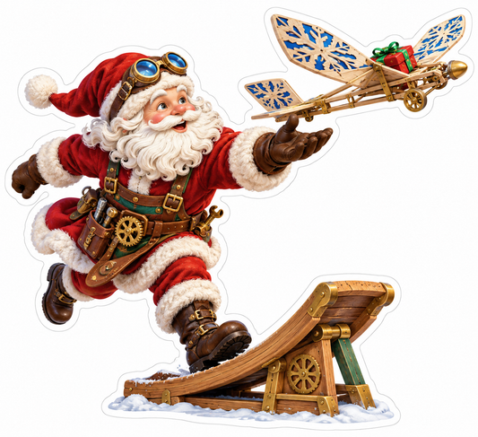 Santa Launching Wooden Snowflake Glider Vinyl Decal Stickers