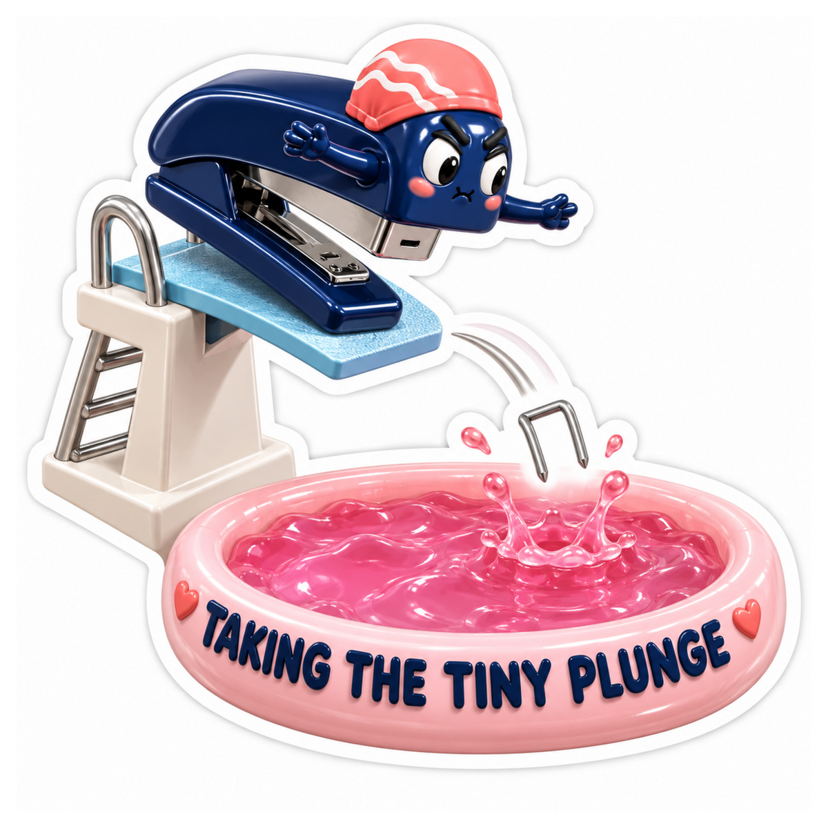 Stapler Diving into Pink Pool Art Vinyl Decal Stickers