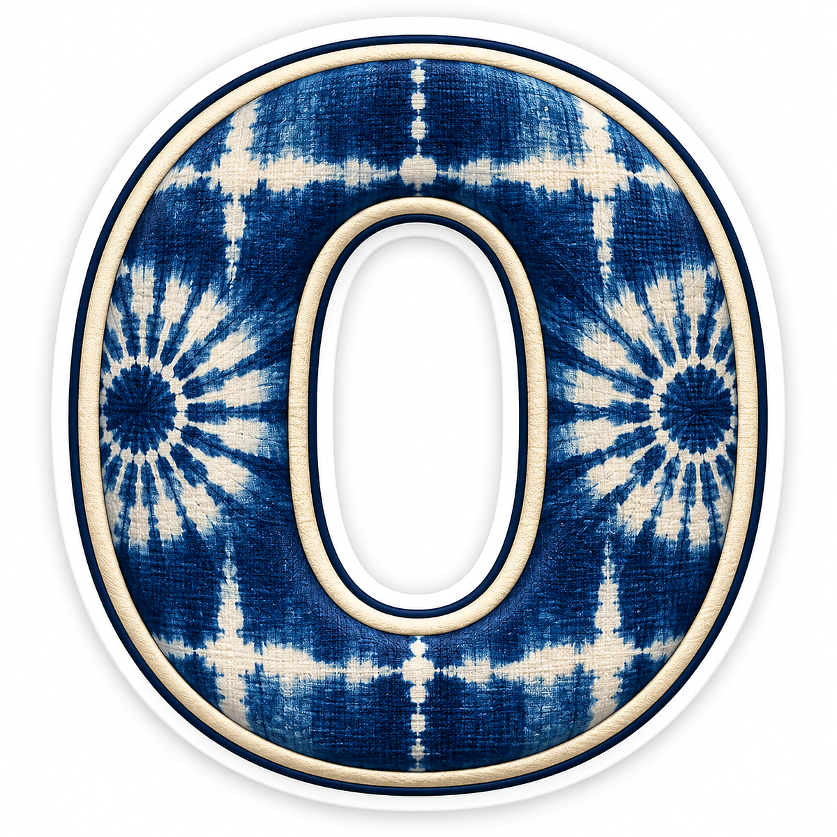 Indigo Tie Dye Letter O with Cream Edge Art Vinyl Decal Stickers