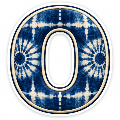 Indigo Tie Dye Letter O with Cream Edge Art Vinyl Decal Stickers