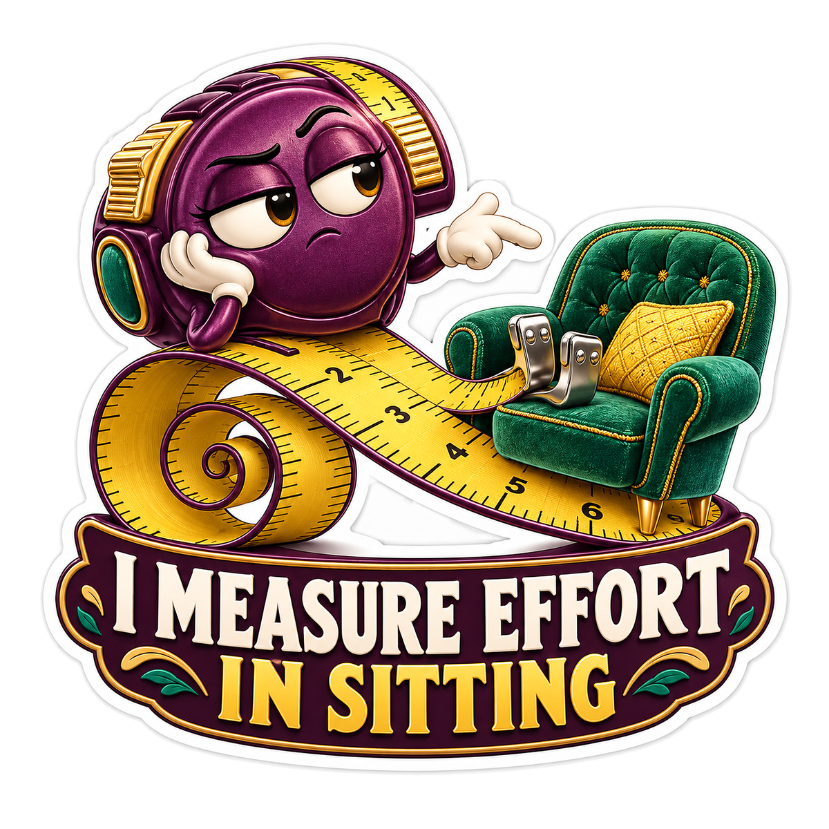 Purple Tape Measure with Green Armchair Art Vinyl Decal Stickers