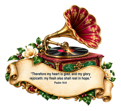 Red Floral Gramophone with Bible Verse Art Vinyl Decal Stickers
