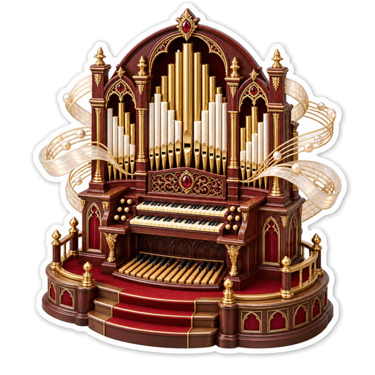 Burgundy Pipe Organ with Golden Musical Swirls Vinyl Decal Stickers