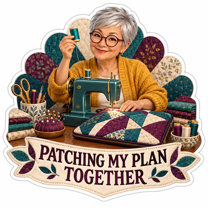 Woman Sewing Colorful Patchwork Art Vinyl Decal Stickers