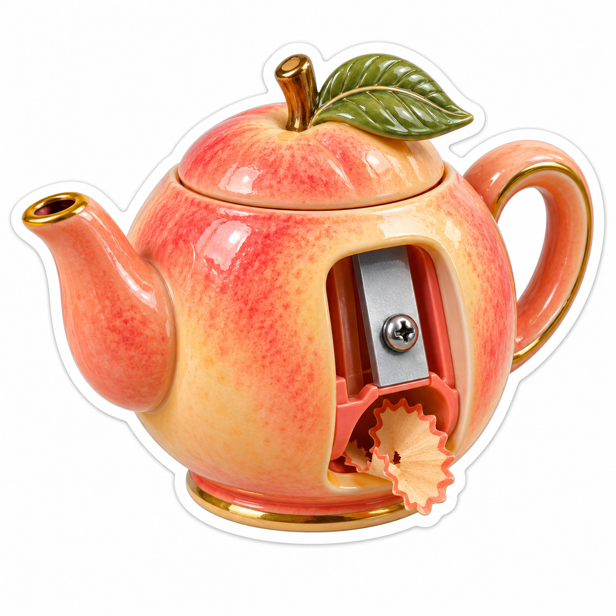 Apple Teapot Pencil Sharpener with Green Leaf Vinyl Decal Stickers