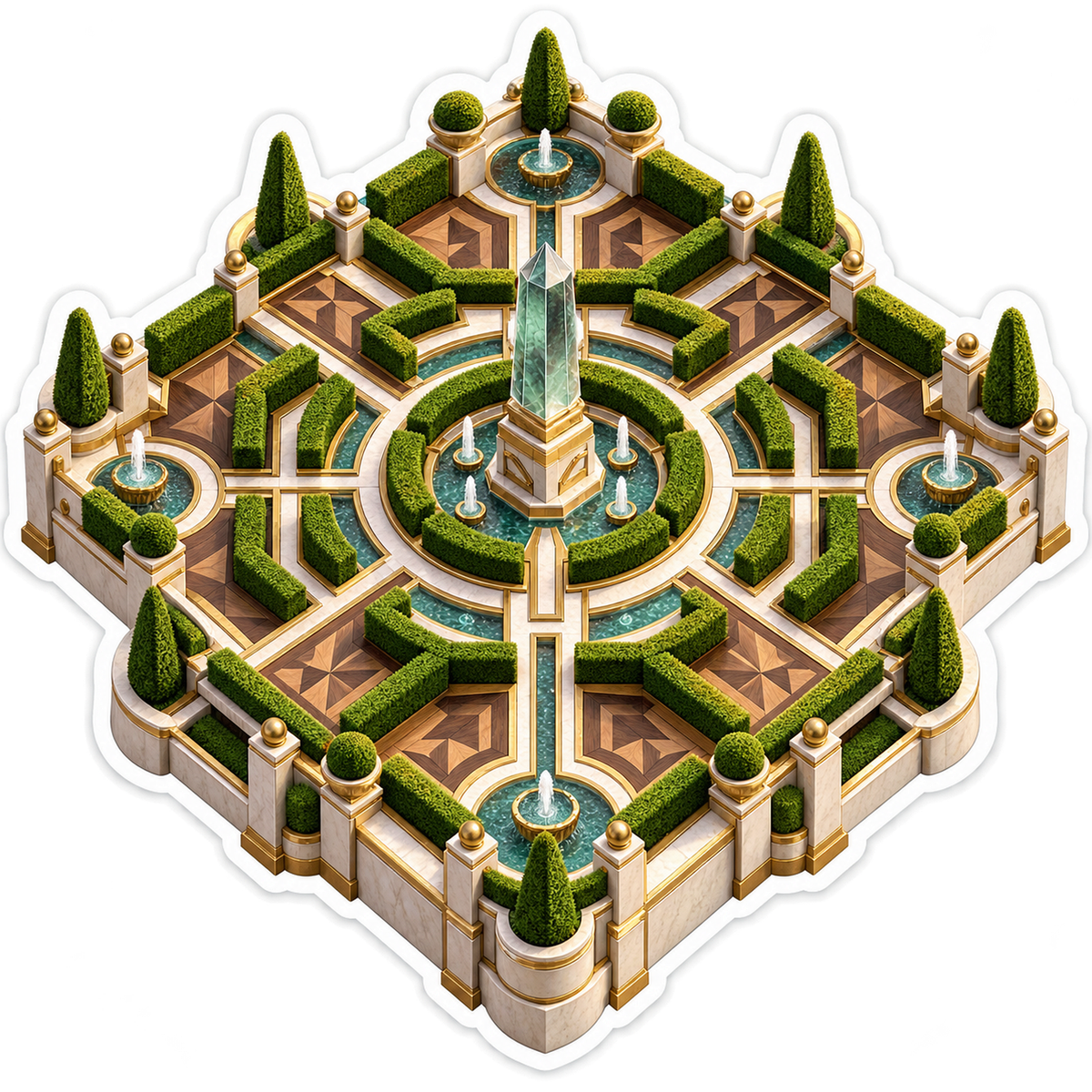 Formal Hedge Maze with Tall Central Fountain Vinyl Decal Stickers
