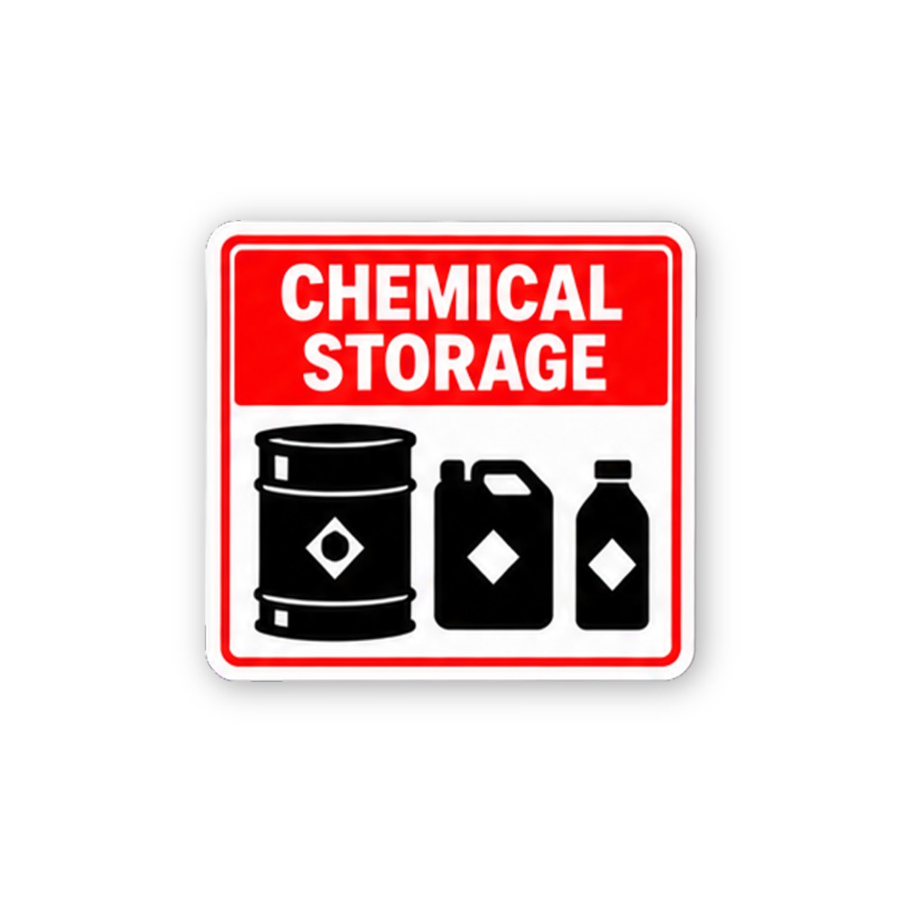 Red Chemical Storage Drum and Bottles Panel Vinyl Decal Stickers
