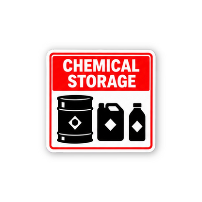Red Chemical Storage Drum and Bottles Panel Vinyl Decal Stickers