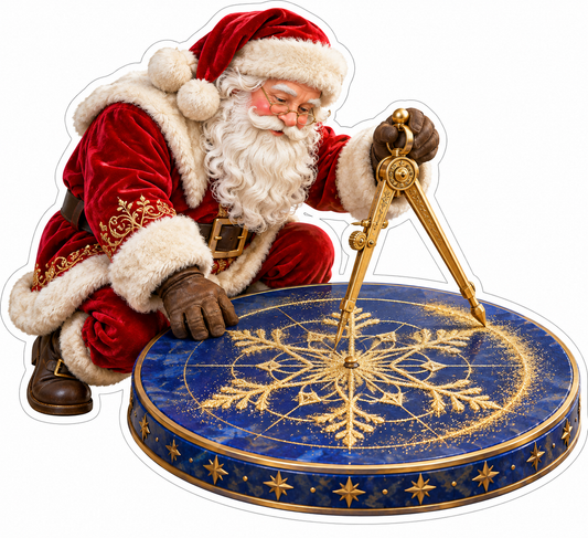 Santa Drawing Gold Snowflake Blue Disk Vinyl Decal Stickers