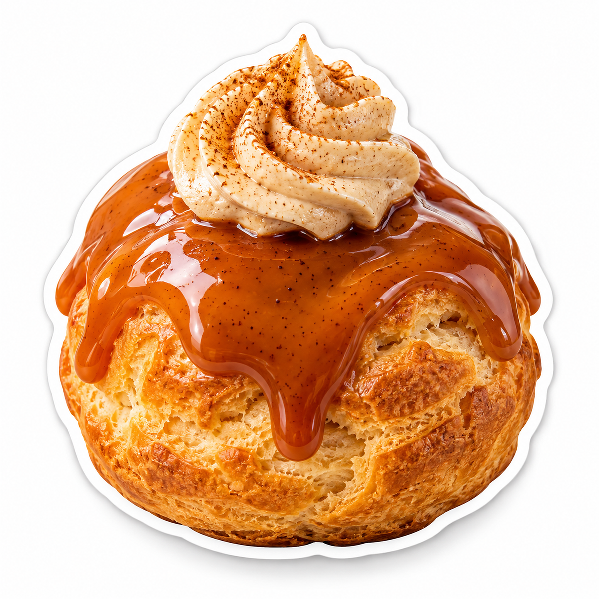 Caramel Covered Cream Puff with Swirled Topping Vinyl Decal Stickers