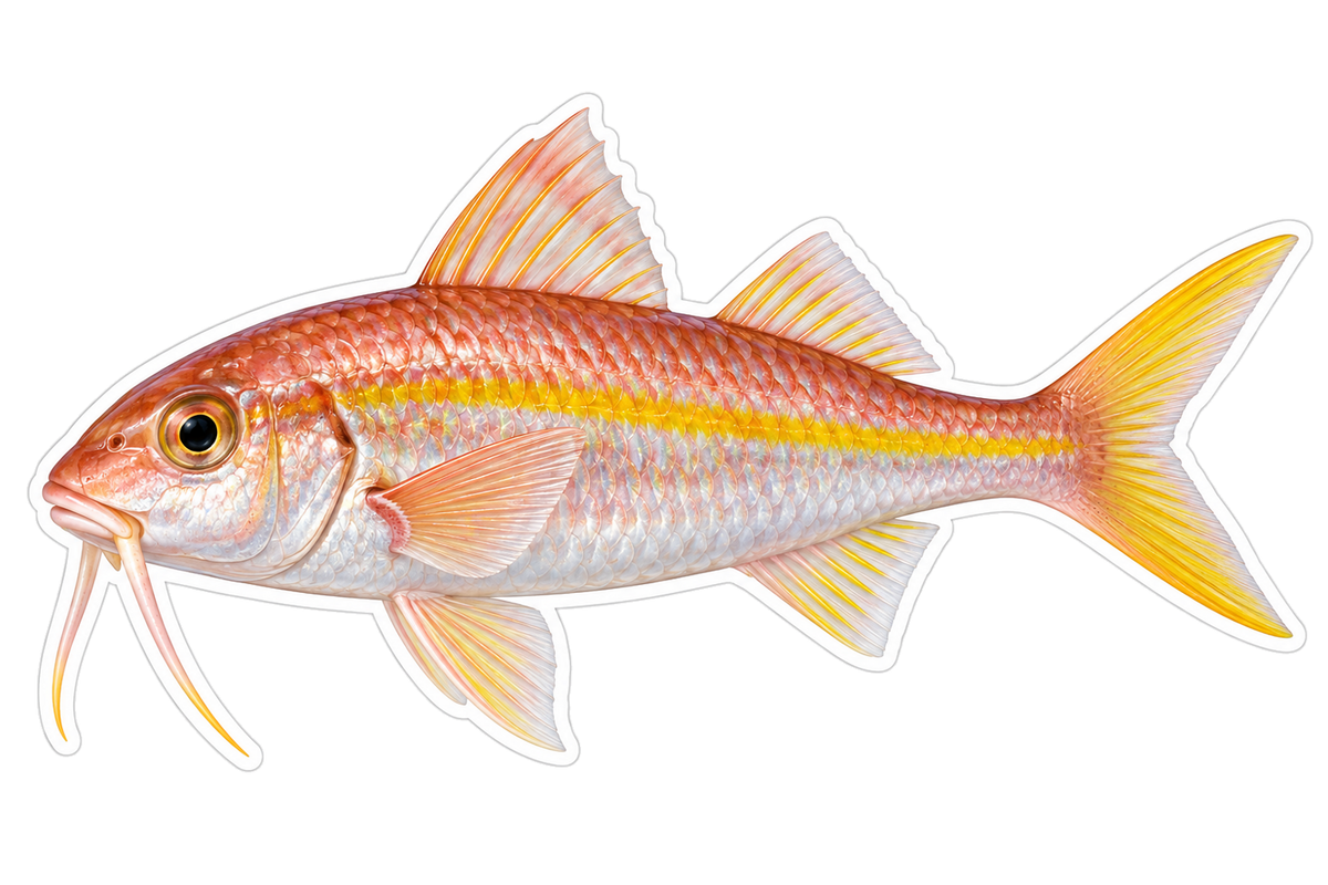 Pink Goatfish with Yellow Tail and Barbels Art Vinyl Decal Stickers