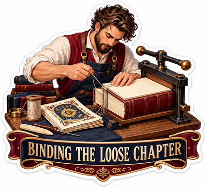 Bookbinder Stitching a Thick Burgundy Book Vinyl Decal Stickers
