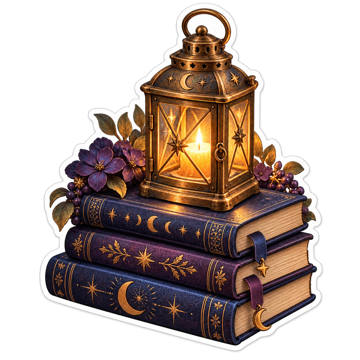 Glowing Lantern on Purple Celestial Books Vinyl Decal Stickers