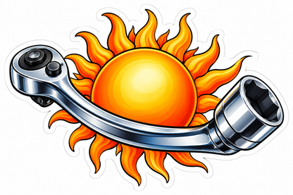 Silver Socket Wrench around Golden Sun Vinyl Decal Stickers