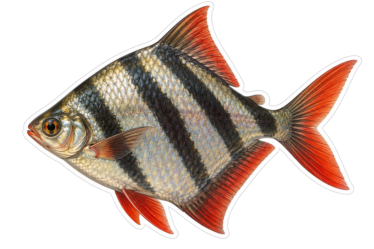 Diamond Fish with Black Bars and Red Fins Art Vinyl Decal Stickers