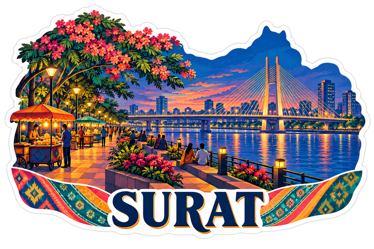 Surat Twilight River Bridge Art Vinyl Decal Stickers