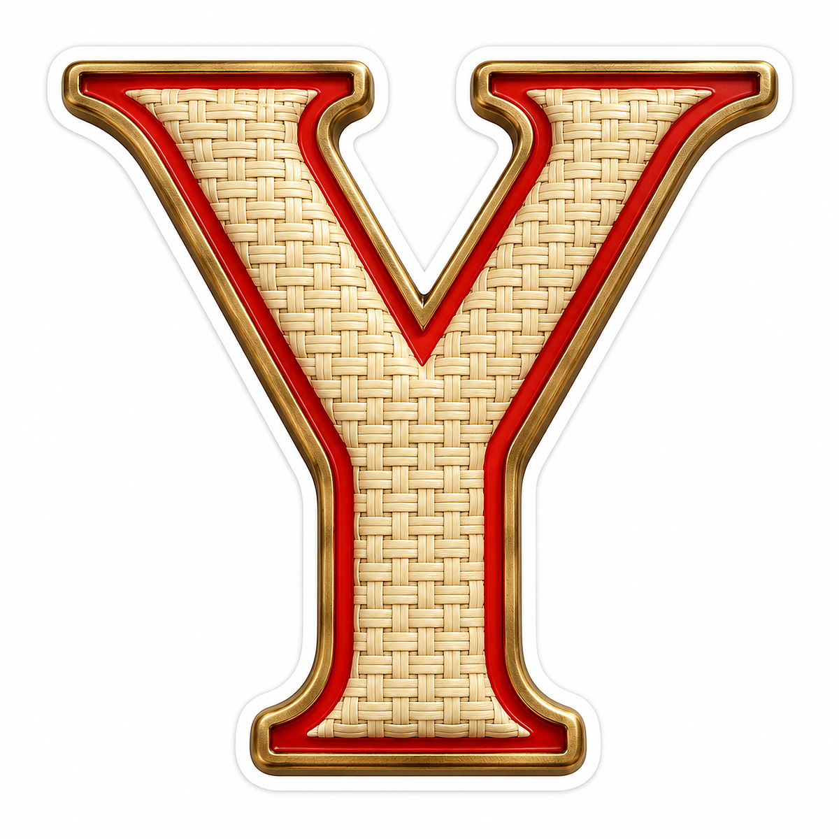 Ivory Woven Letter Y with Red Trim Art Vinyl Decal Stickers