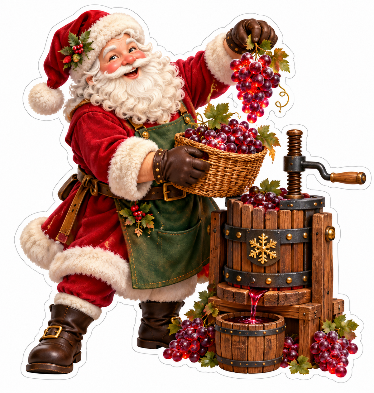 Santa Loading Purple Grapes Wooden Press Vinyl Decal Stickers