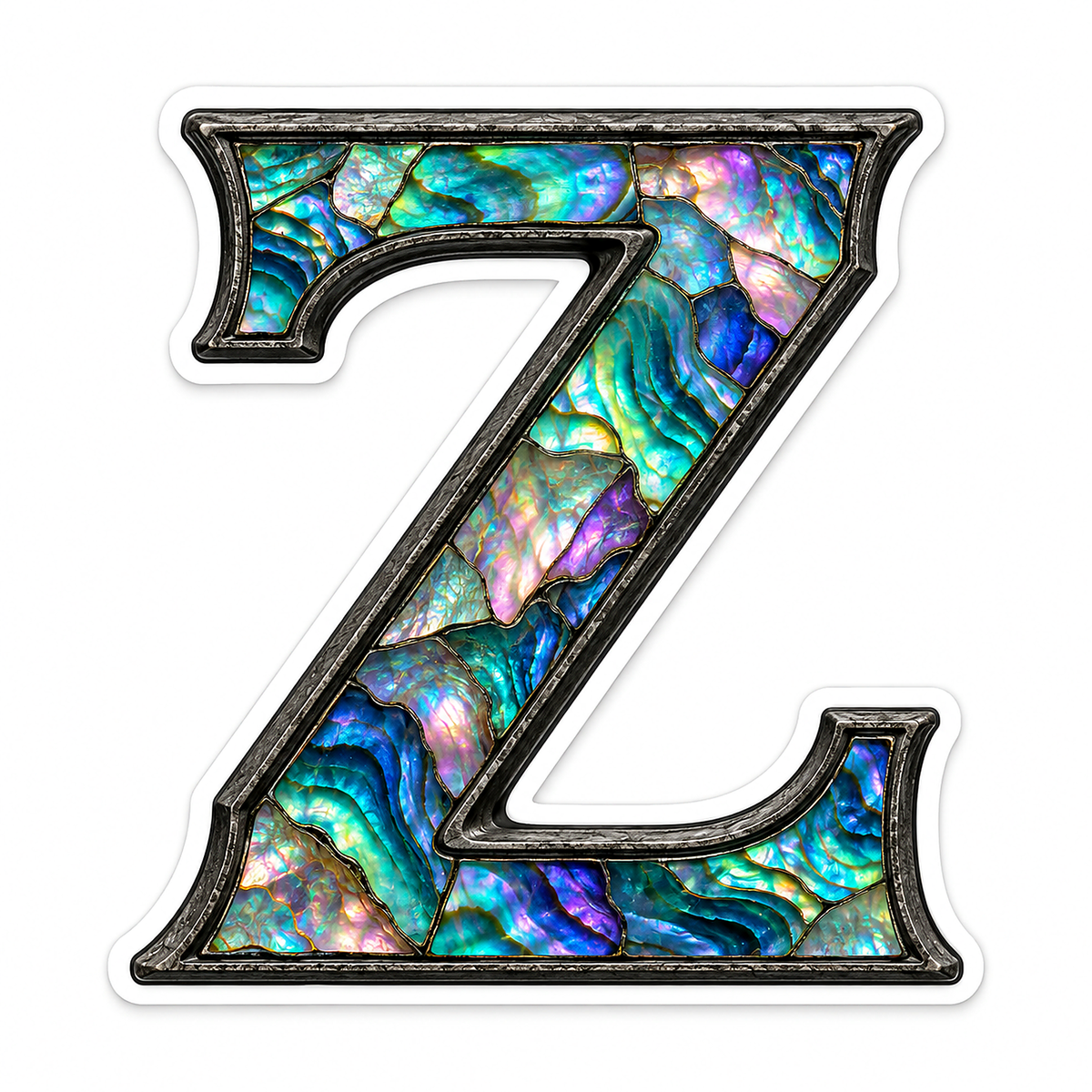 Iridescent Shell Mosaic Letter Z Dark Edge Vinyl Decal Stickers