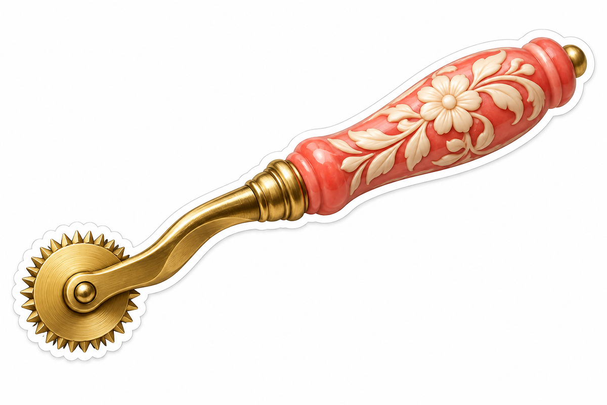 Gold Tracing Wheel with Floral Coral Handle Vinyl Decal Stickers