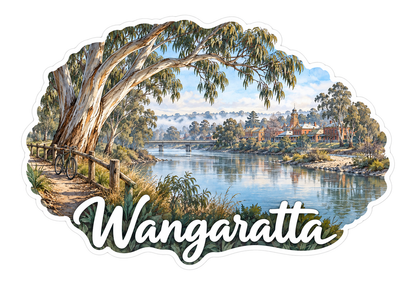 Wangaratta River beneath Leaning Tree Art Vinyl Decal Stickers