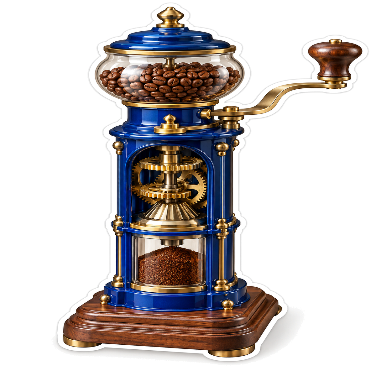 Navy Hand Crank Coffee Grinder with Beans Vinyl Decal Stickers