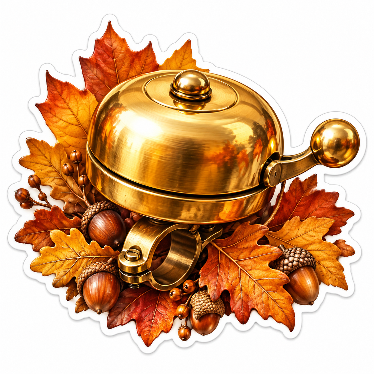 Golden Bicycle Bell with Autumn Oak Leaves Vinyl Decal Stickers